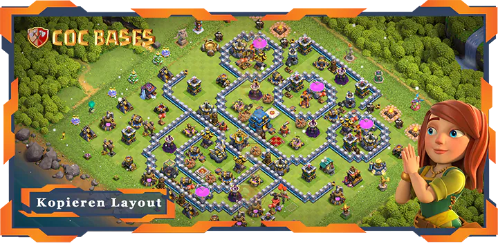 Beste Trophäe Basis RH12 met Link, Anti Alles, Hybrid, Verteidigung layout - Clash of Clans (118)