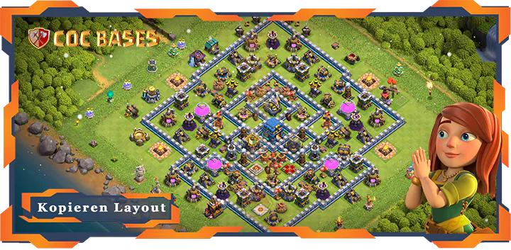 Beste Trophäe Basis RH12 met Link, Hybrid, Verteidigung, Legenden-Liga layout - Clash of Clans (129)