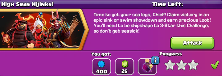 Easily get 3 stars High Seas Hijinks Challenge May 2025 - Clash of Clans 4 High Seas Hijinks Challenge completed