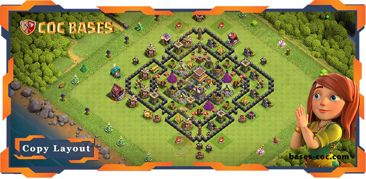 Top Hybrid Base TH8 with Link, Anti 2 Star Layout - Clash of Clans (160)