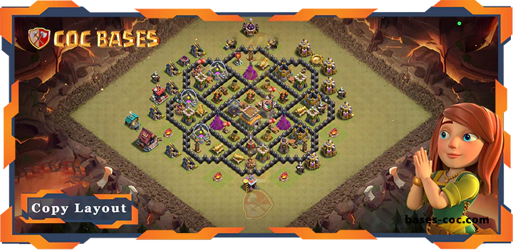 Top War Base TH8 with Link, Anti 2 Star, Hybrid Layout - Clash of Clans (159)