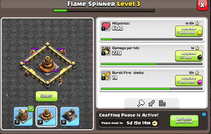 Sneak Peek 2 van de Juni 2025 Update – Clash of Clans 12 Flame Spinner level 3