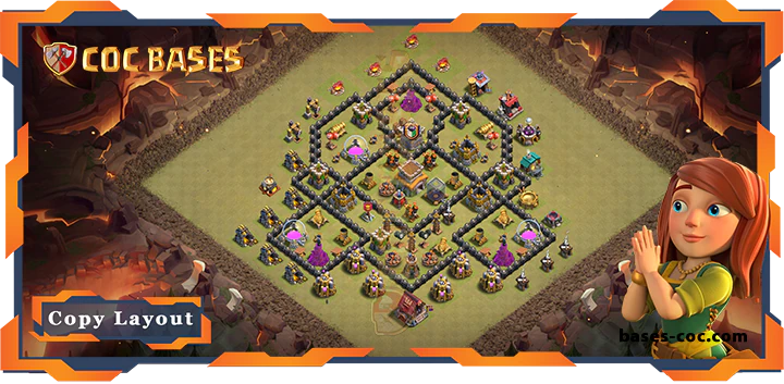 Top Base TH8 with Link, Anti 3 Star, Hybrid Layout - Clash of Clans (309)
