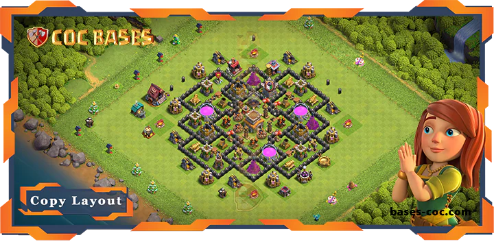 Top Base TH8 with Link, Anti Everything, Defense, Hybrid Layout - Clash of Clans (171)