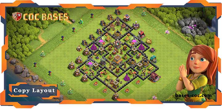 Top Base TH8 with Link, Anti Everything, Defense, Hybrid Layout - Clash of Clans (312)
