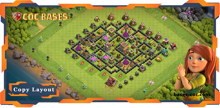 Top Base TH8 with Link, Anti Trophy, Defense Layout - Clash of Clans (330)