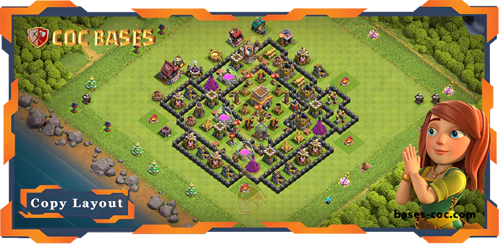 Top Base TH8 with Link, Defense, Anti 3 Star Layout - Clash of Clans (192)