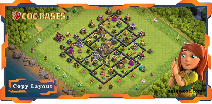 Top Base TH8 with Link, Defense, Hybrid Layout - Clash of Clans (230)