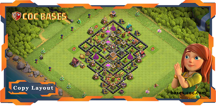 Top Base TH8 with Link, Hybrid, Anti Air Dragon, Defense Layout - Clash of Clans (203)