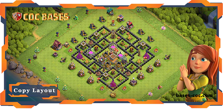 Top Base TH8 with Link, Hybrid, Defense Layout - Clash of Clans (190)