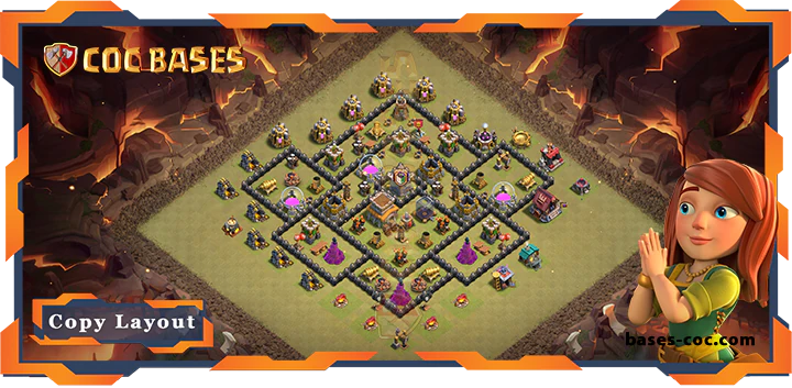 Top Base TH8 with Link, WarCWL, Anti AirDragon, Hybrid, Layout - Clash of Clans (339)