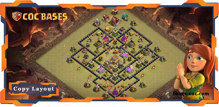 Top Base TH8 with Link, WarCWL, Hybrid, Anti Air Dragon, Defense Layout - Clash of Clans (289)