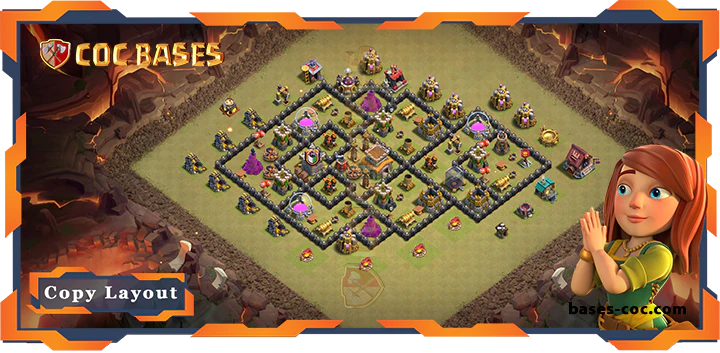 Top Base TH8 with Link, WarCWL, Hybrid, Anti Air Dragon, Defense Layout - Clash of Clans (293)
