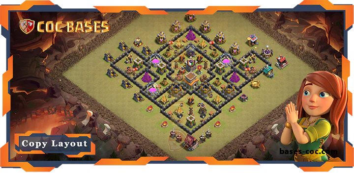 Top Base TH8 with Link, WarCWL, Hybrid, Defense, Anti Air Layout - Clash of Clans (302)