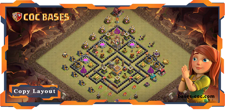 Top Base TH8 with Link, WarCWL Layout - Clash of Clans (333)