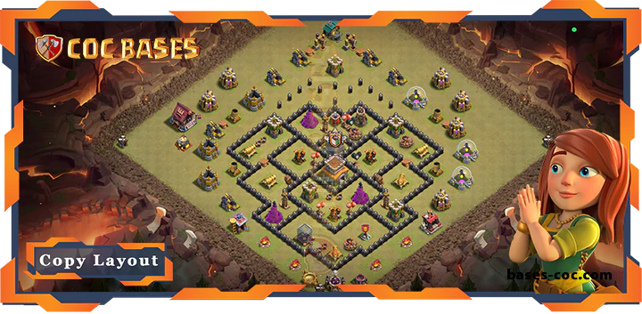 Top Base TH8 with Links, War/CWL Layout - Clash of Clans (210) 7 Top Base TH8 with Links, WarCWL Layout - Clash of Clans (210)