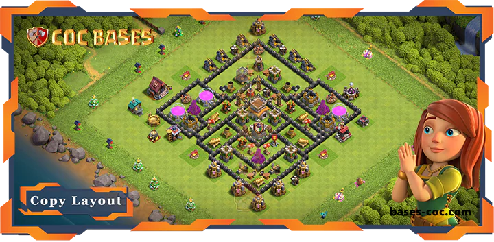 Top Hybrid Base TH8 with Link, Anti 2 Star Layout - Clash of Clans (170)