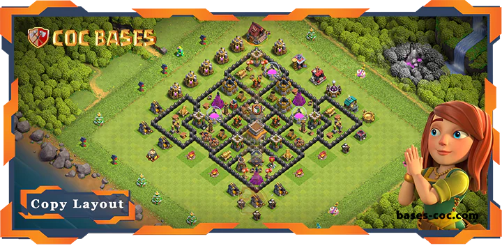 Top Hybrid Base TH8 with Link, Anti Everything, Defense Layout - Clash of Clans (299)