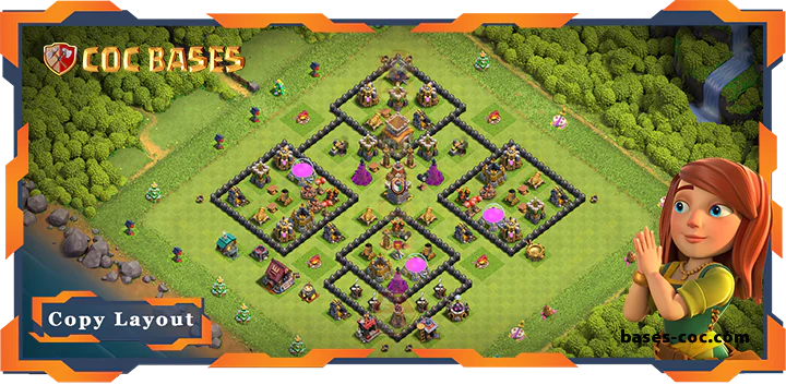 Top Hybrid Base TH8 with Link, Defense, Anti Everything Layout - Clash of Clans (175)