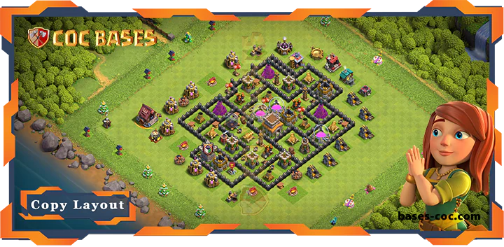 Top Trophy Base TH8 with Link, Anti Air Dragon, Anti 3 Star, Defense Layout - Clash of Clans (191)