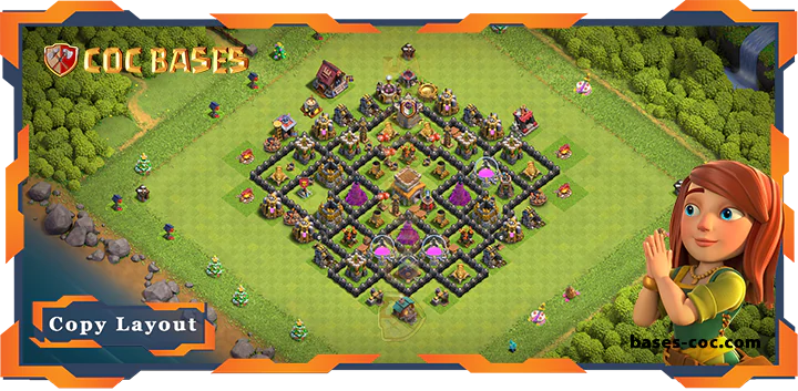 Top Trophy Base TH8 with Link, Hybrid, Anti 3 Star Layout - Clash of Clans (198)
