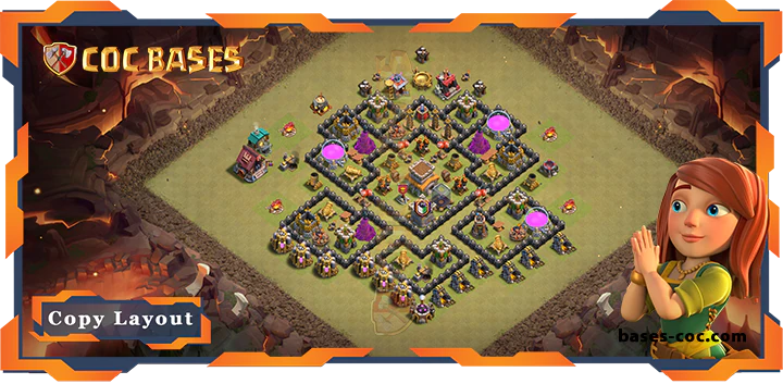 Top War Base TH8 with Link, Anti 2 Star, Hybrid Layout - Clash of Clans (182)
