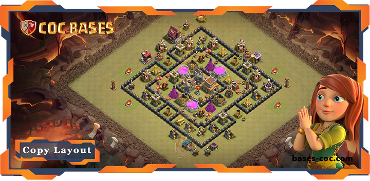 Top War Base TH8 with Link, Anti 2 Star, Hybrid Layout - Clash of Clans (183)