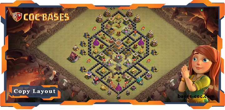 Top War Base TH8 with Link, Anti 2 Star, Hybrid Layout - Clash of Clans (233)