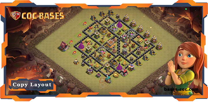 Top War Base TH8 with Link, Anti 2 Star, Hybrid Layout - Clash of Clans (237)