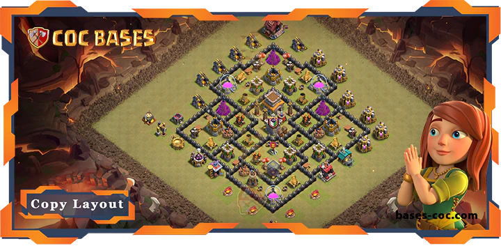 Top War Base TH8 with Link, Anti 2 Star, Hybrid Layout - Clash of Clans (297)