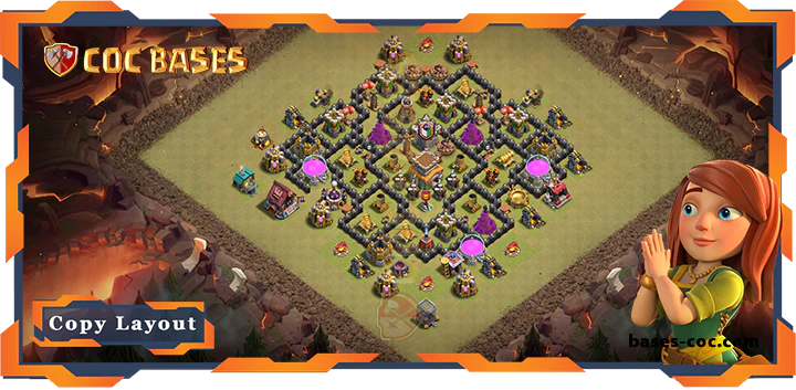 Top War Base TH8 with Link, Anti 3 Star, Hybrid Layout - Clash of Clans (172)