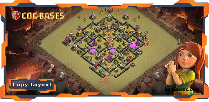 Top War Base TH8 with Link, Anti 3 Star, Hybrid Layout - Clash of Clans (179)