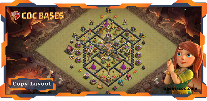 Top War Base TH8 with Link, Anti 3 Star, Hybrid Layout - Clash of Clans (224)