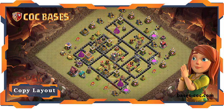 Top War Base TH8 with Link, Defense Layout - Clash of Clans (204)