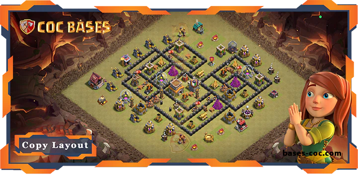 Top War Base TH8 with Links, Defense, Anti Air Dragon Layout - Clash of Clans (211)