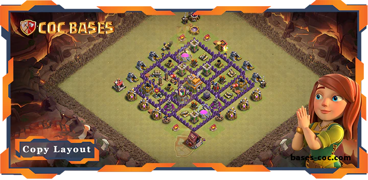 Top Base TH7 with Link, WarCWL, Anti 2 Star, Anti Everything Layout - Clash of Clans (222)
