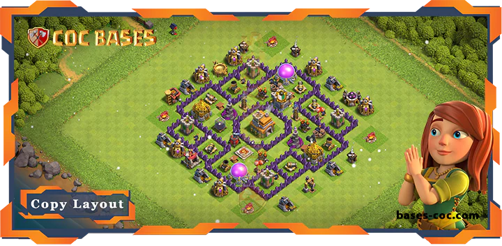 Top Anti 3 Star Base TH7 with Link, Hybrid Layout - Clash of Clans (160)