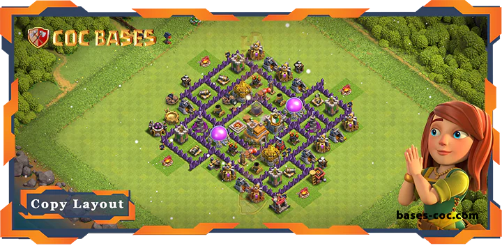 Top Anti 3 star Base TH7 with Link, Hybrid Layout - Clash of Clans (155)