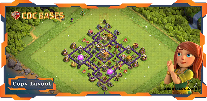 Top Base TH7 with Link, Hybrid, Anti 2 Star Layout - Clash of Clans (165)