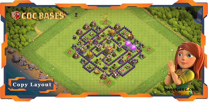 Top Base TH7 with Link, Hybrid, Anti 3 Star Layout - Clash of Clans (175)