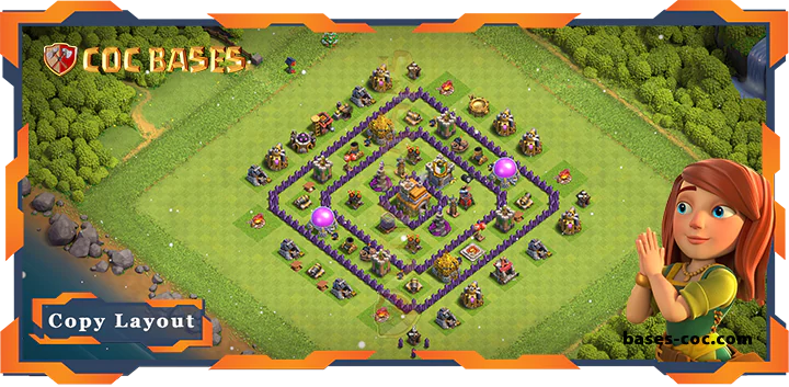 Top Base TH7 with Link, Hybrid, Anti Everything, Defense Layout - Clash of Clans (166)