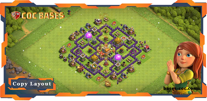 Top Base TH7 with Link, Hybrid, Defense, Anti Everything Layout - Clash of Clans (157)