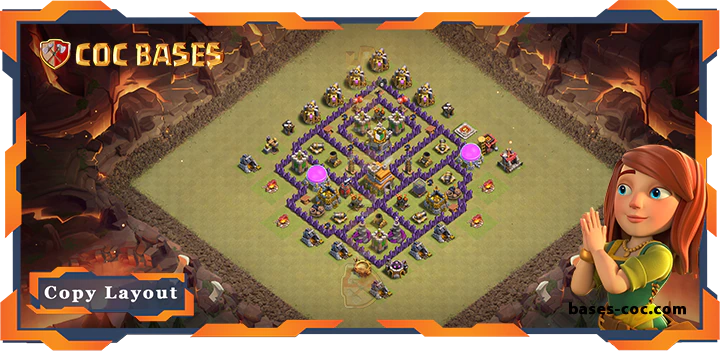 Top Base TH7 with Link, WarCWL, Anti 2 Star Layout - Clash of Clans (211)