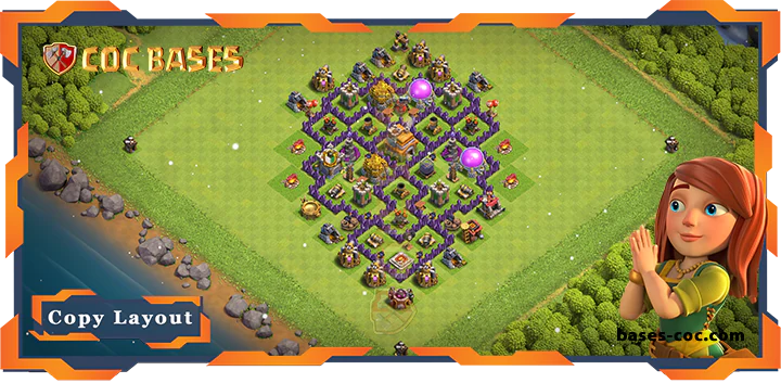 Top Base TH7 with Link, WarCWL, Anti 3 Star, Anti Everything, Defense Layout - Clash of Clans (180)