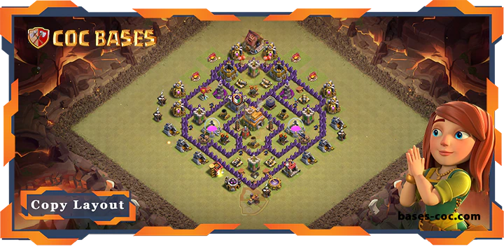Top Base TH7 with Link, WarCWL, Anti 3 Star, Anti Everything Layout - Clash of Clans (250)