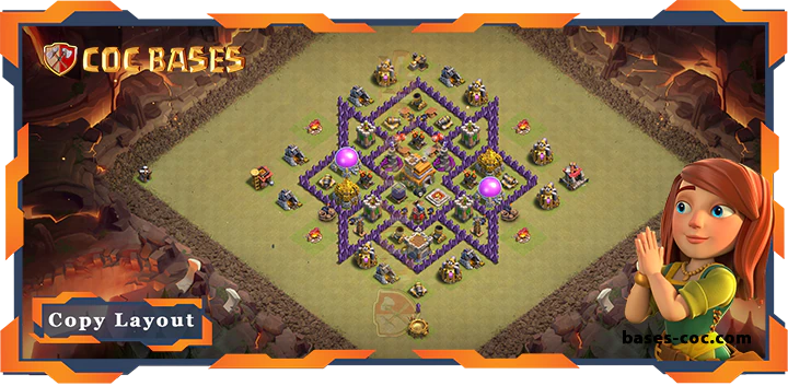 Top Base TH7 with Link, WarCWL, Anti Air Dragon, Anti 3 Star Layout - Clash of Clans (181)