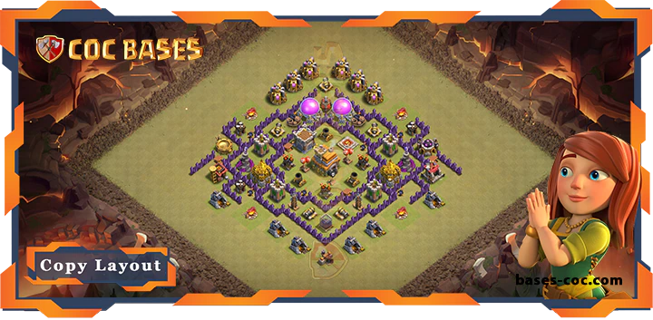 Top Base TH7 with Link, WarCWL, Hybrid, Anti 2 Star Layout - Clash of Clans (187)