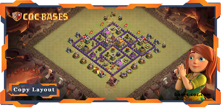 Top Base TH7 with Link, WarCWL, Hybrid, Anti 2 Star Layout - Clash of Clans (248)