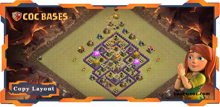 Top Base TH7 with Link, WarCWL, Hybrid, Anti 3 Star Layout - Clash of Clans (164)