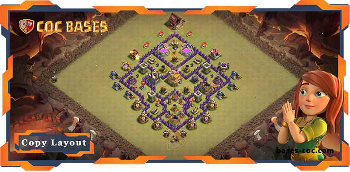 Top Base TH7 with Link, WarCWL, Hybrid, Anti 3 Star Layout - Clash of Clans (220)
